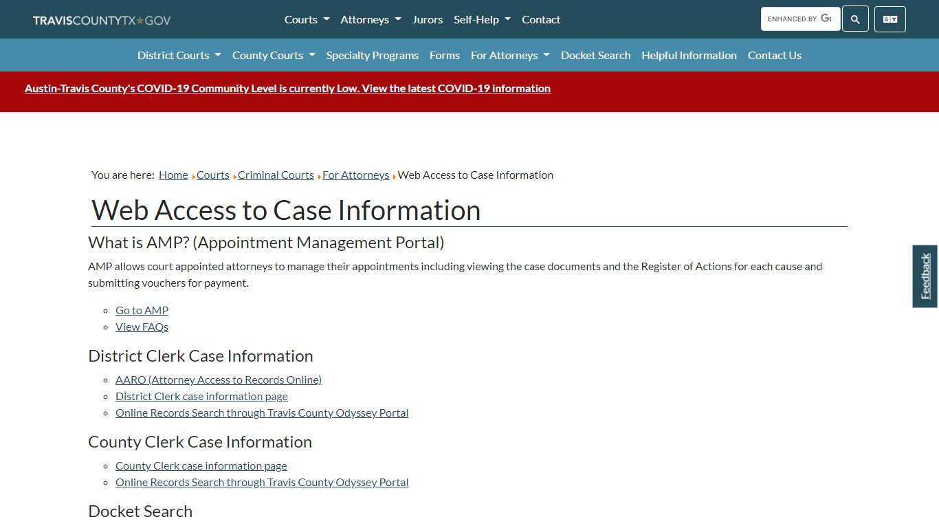 Web Access to Case Information - Travis County, Texas